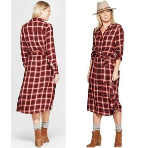 Universal Thread Womens Button Down Shirt Dress Red Plaid Size S NWT